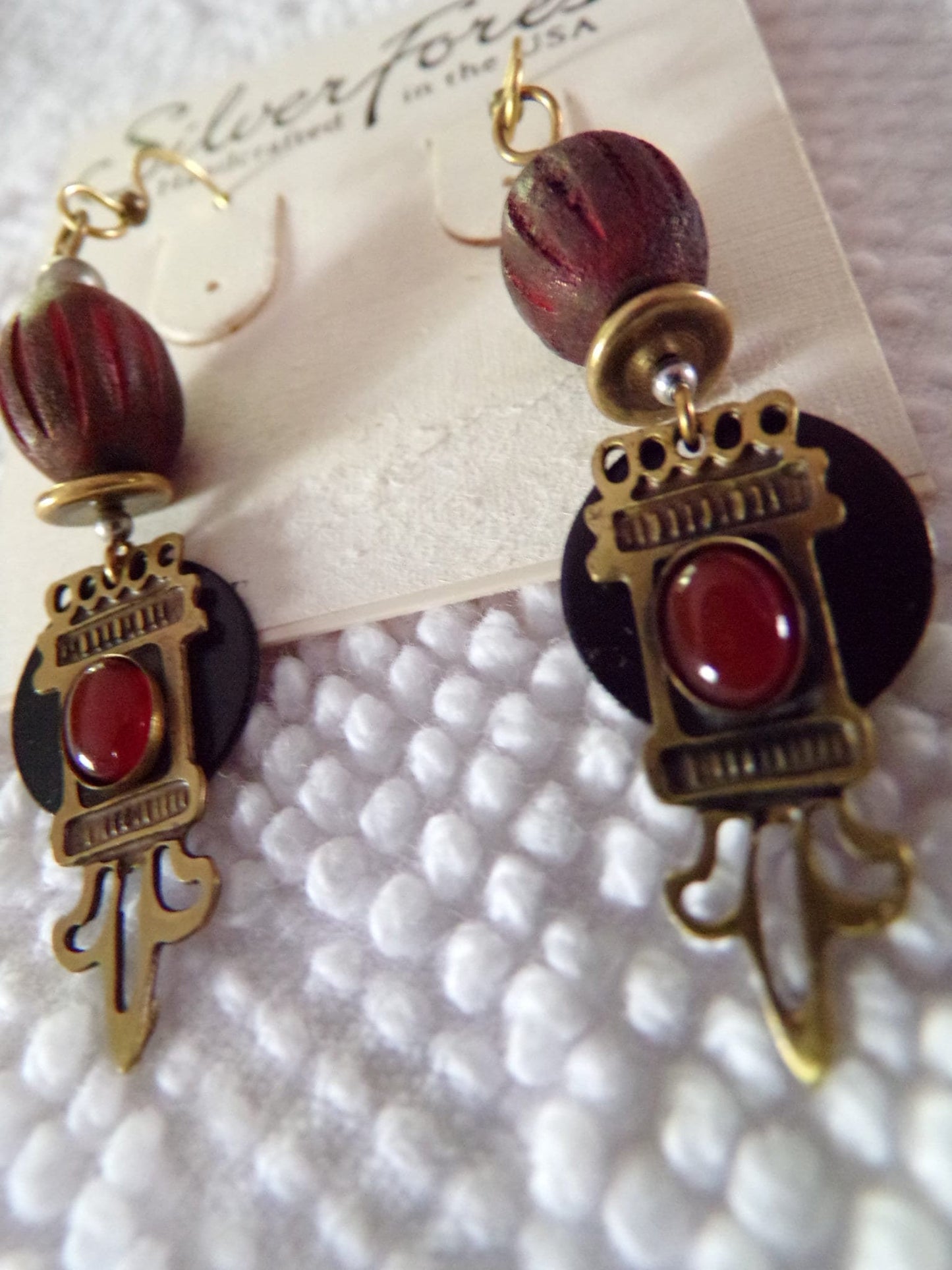 Vintage Pierced Drop Dangle Earrings Silver Forest Boho Hippie Style Jewelry