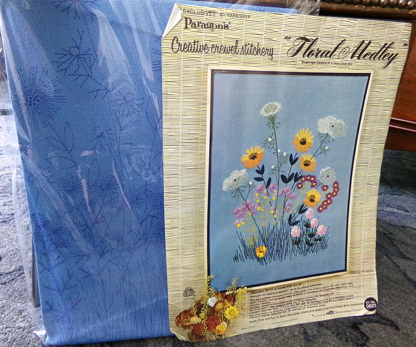 FLORAL MEDLEY Crewel Stitchery Kit, Summer Flowers, Vintage 0623 Paragon Needlecraft Embroidery by Polly Gottfried