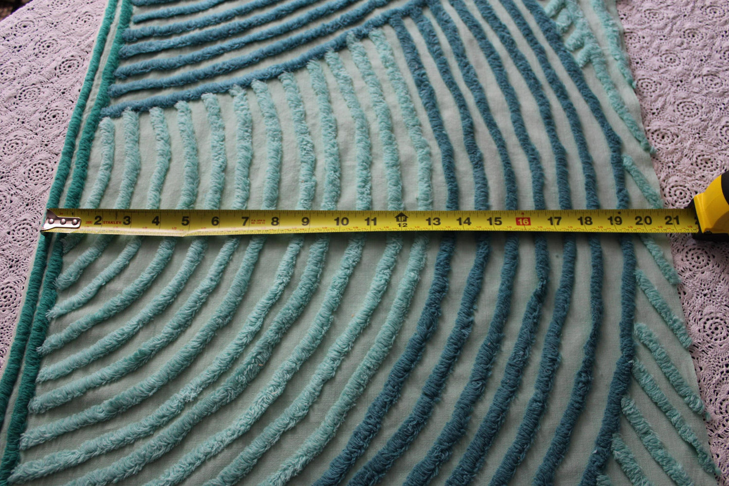 Dramatic Waves Vintage Chenille Fabric Cut from an Antique Chenille Bedspread, 20" x 26" Inch Piece, Unique Bold Design