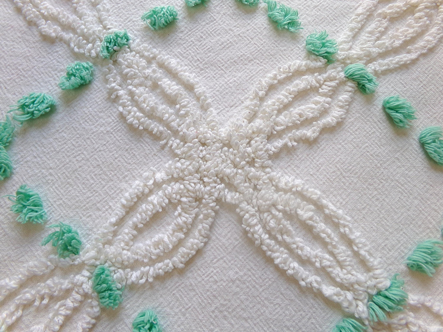 elegant ivory jade vintage chenille fabric, 17" x 26" piece of geometric dot sewing material