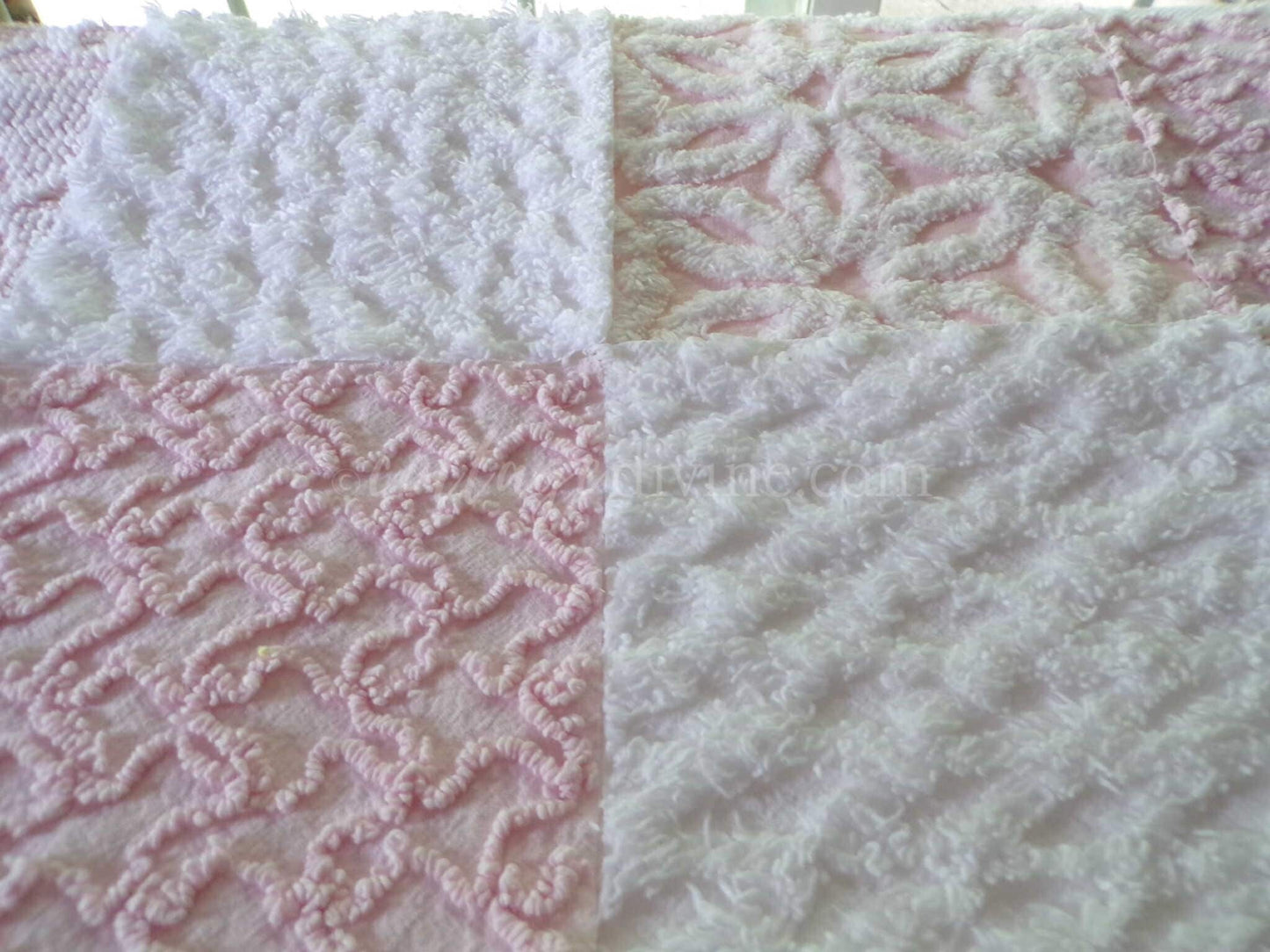 Pastel Pink & White Quilt Squares Set, Rotary Cut from Vintage Chenille Bedspread Fabric, 16 Blocks, 6" x 6" inch