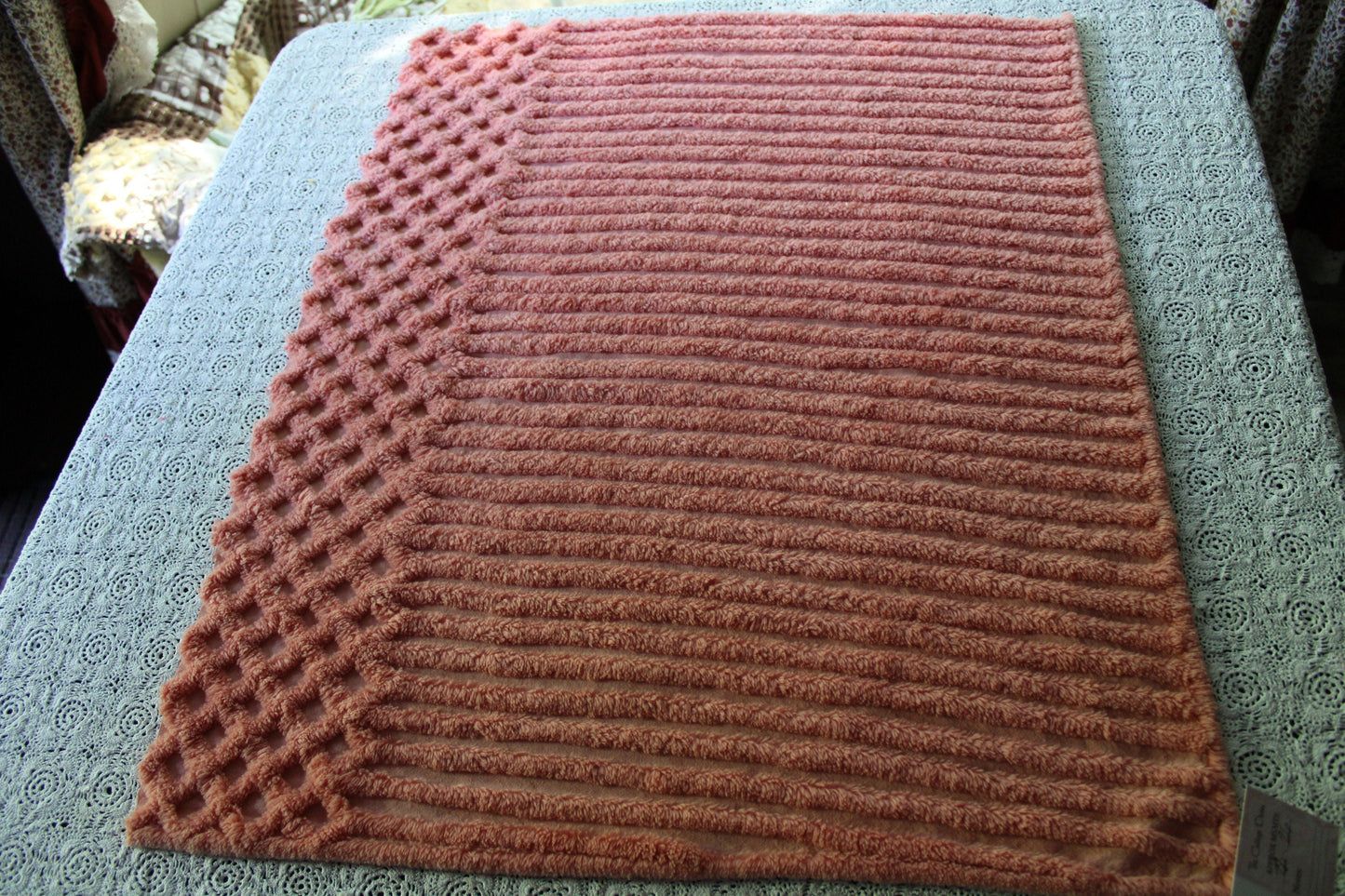 Overripe Melon Vintage Chenille Fabric Piece, Super Plush Thick Tufts, 22" x 26" inches, Unique Texture