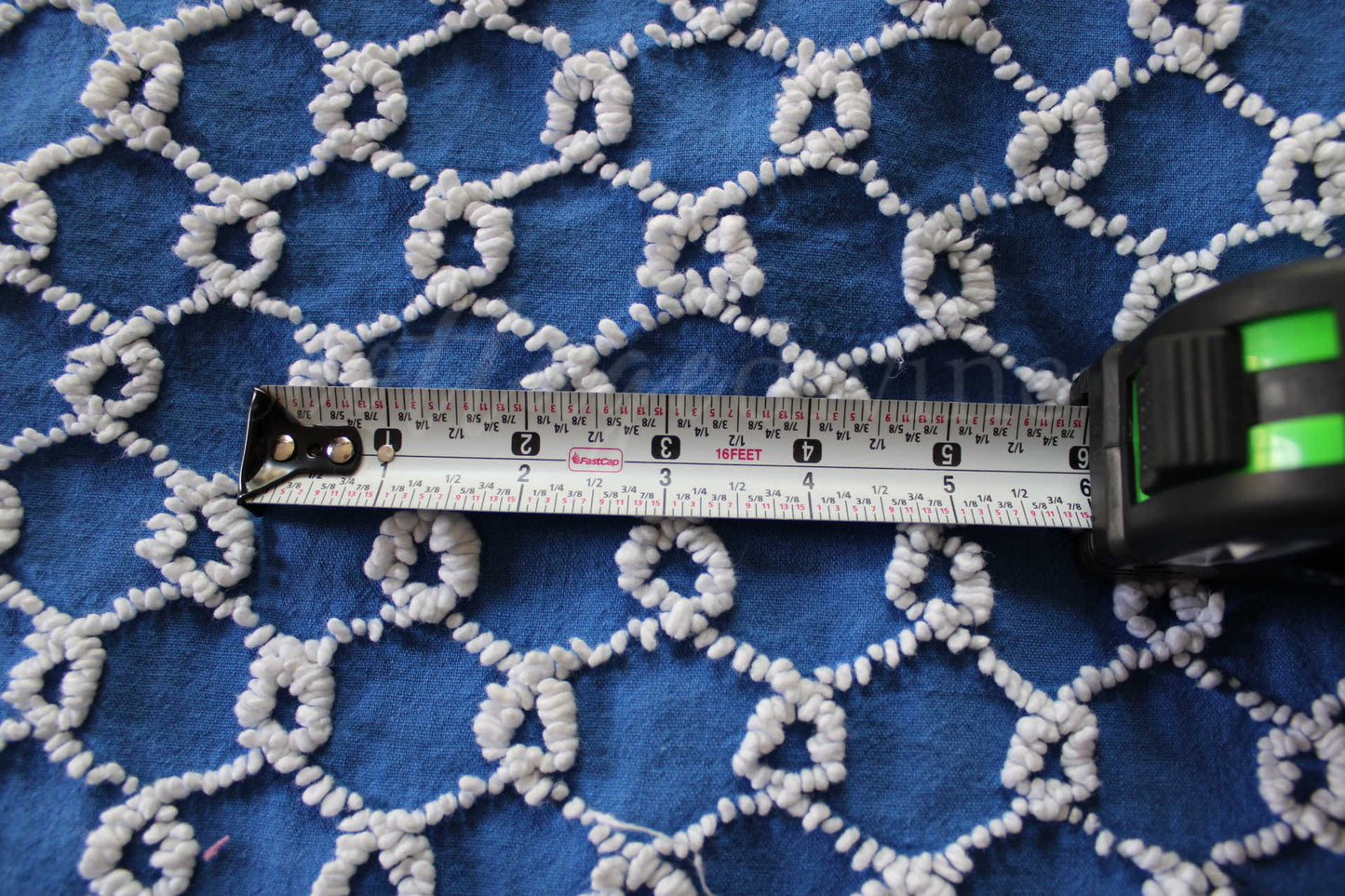 Chain Link Cobalt Blue Vintage Chenille Fabric, 20" x 24"' inch piece, White Needletufted Links on Ultra Lightweight Cotton