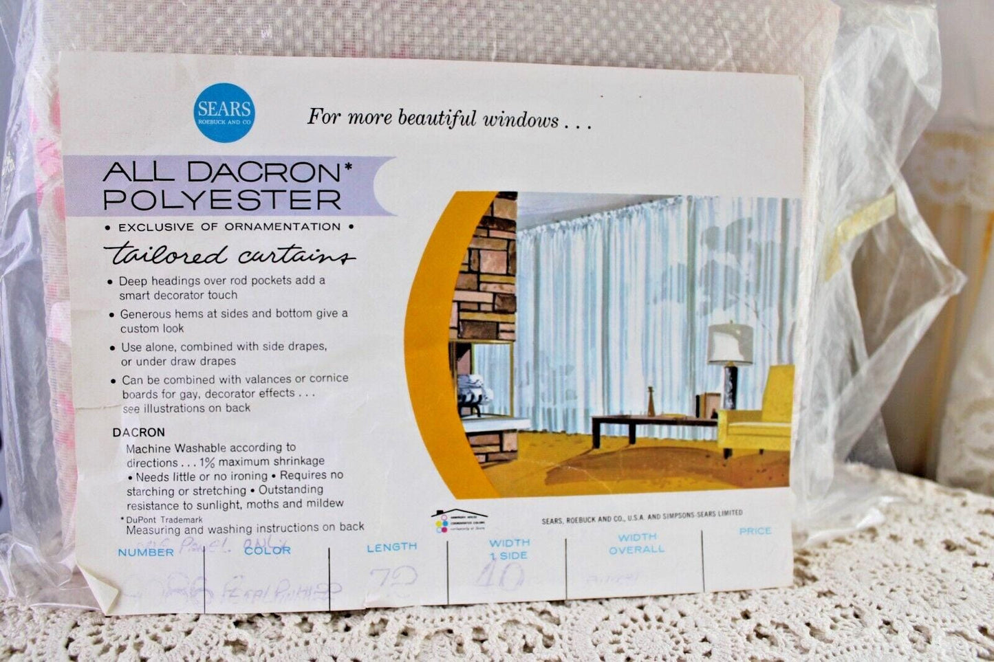 Vintage Flocked Curtain, Petal Pink Daisy & Dot Pattern, SINGLE Sheer Panel, 72"L