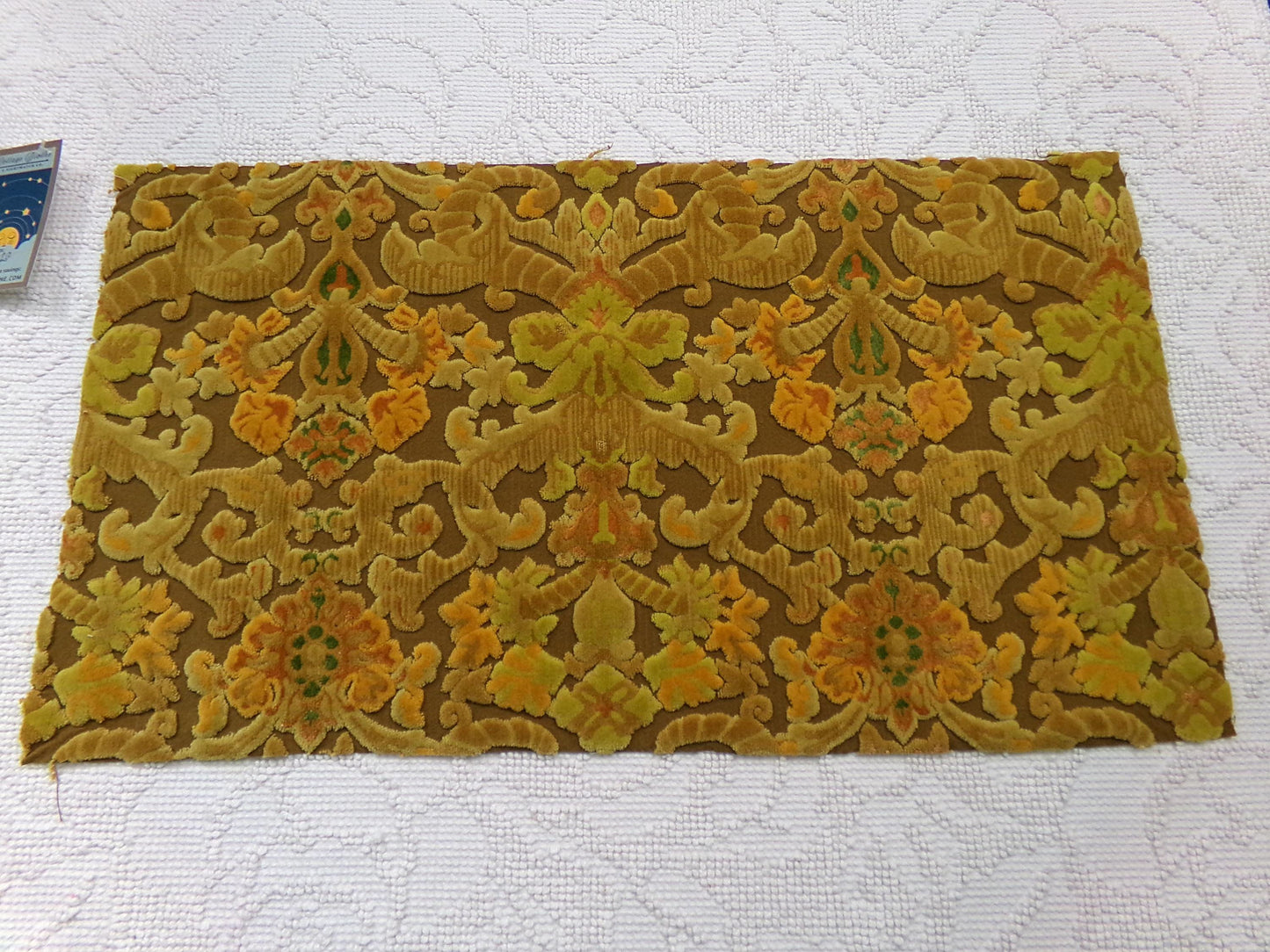 boho lux cut velvet fabric, rusty coppertone old world tapestry style Bates design, 12" x 20" cut piece, great for wallhanging, small bags