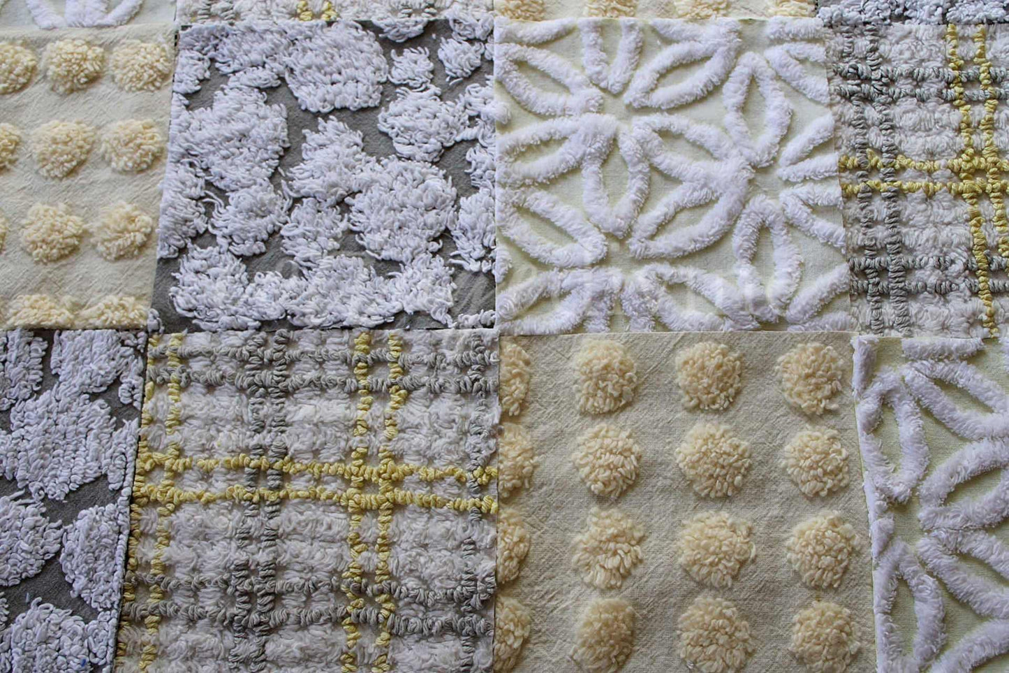 Sunshine & Clouds Chenille Quilt Squares Set, Rotary Cut from Vintage Chenille Bedspread Fabric, 16 Blocks, 6" x 6" inch each