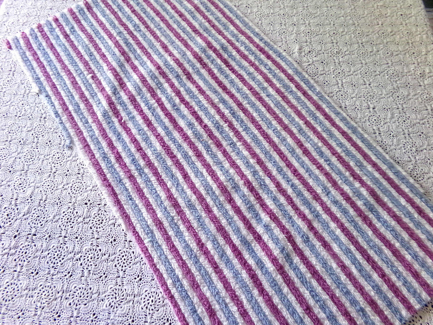 Blue Raspberry Striped Vintage Chenille Fabric, 18" x 24" Piece, Soft Plush Stripes
