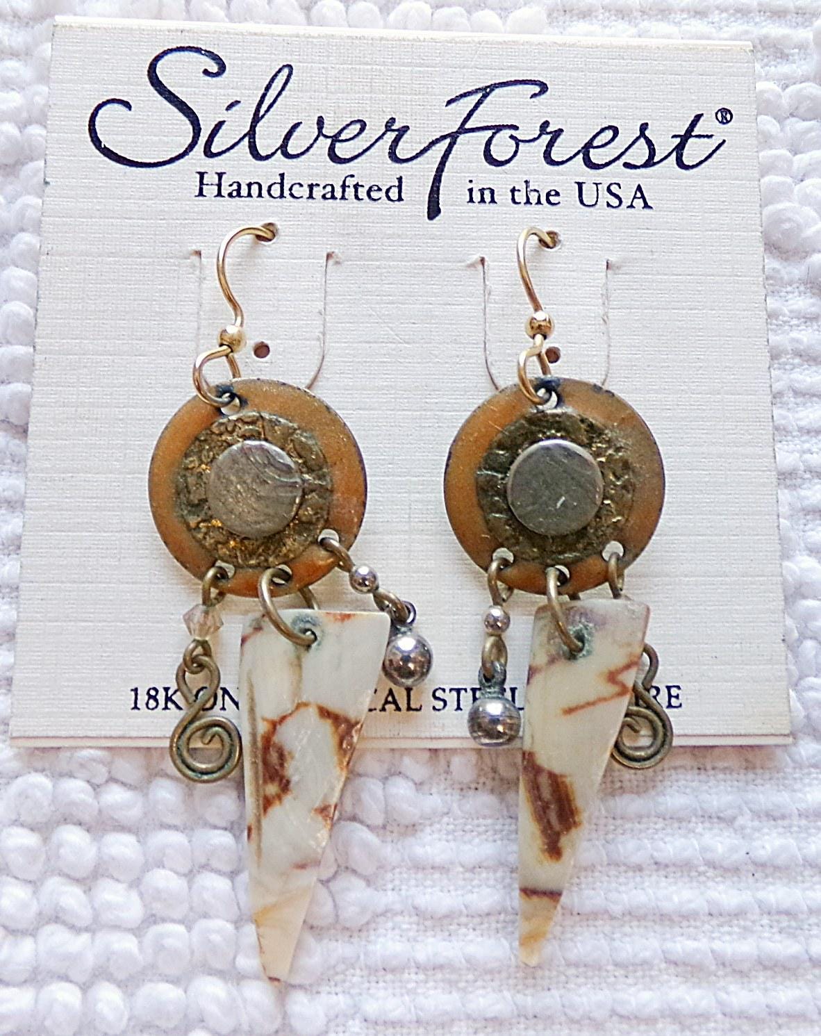 Ethnic Boho Dagger Pierced Dangle Earrings, Vintage Silver Forest Bangle Hippie Design, Artisan Made in USA