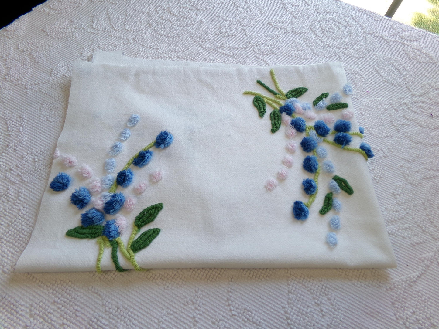 Lupine Flowers Vintage Chenille Fabric, Wideset Scattered Floral Design, 23" x 29" Piece of Cotton Sewing Material for Crafts & Quilting