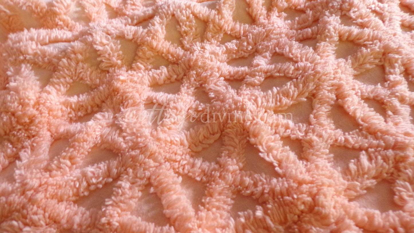 Twinkle Little Star Vintage Chenille Fabric, Plush Peach Glow Sewing & Quilting Material, 19" x 23" inches