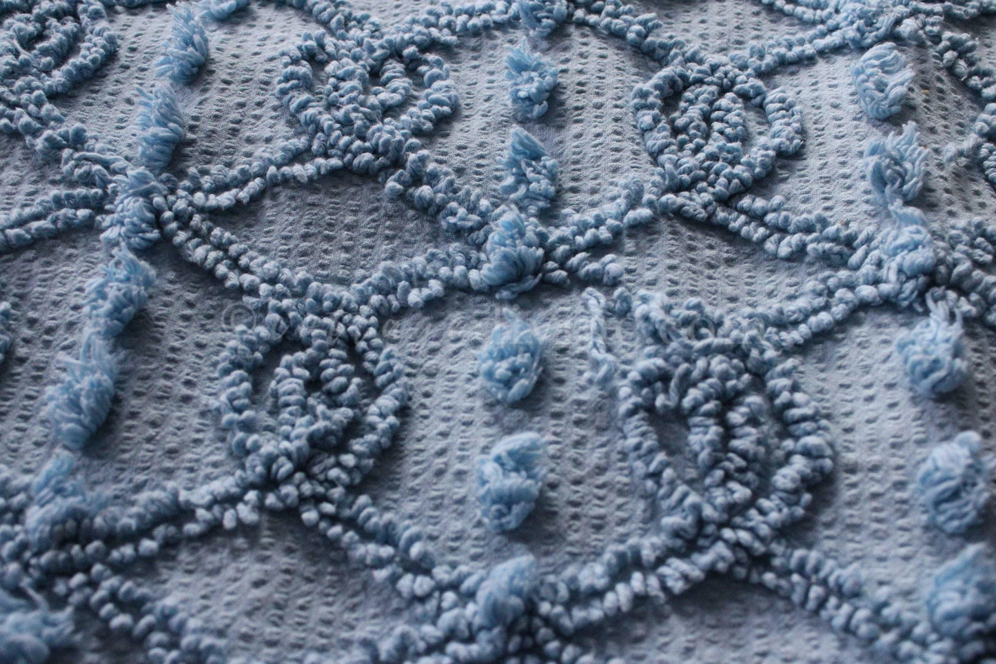 Unique Blue Eternity Link Chenille Seersucker Fabric, Vintage 20" x 24" inch Piece of Sewing Material, Needletuft Geometric Pops Design