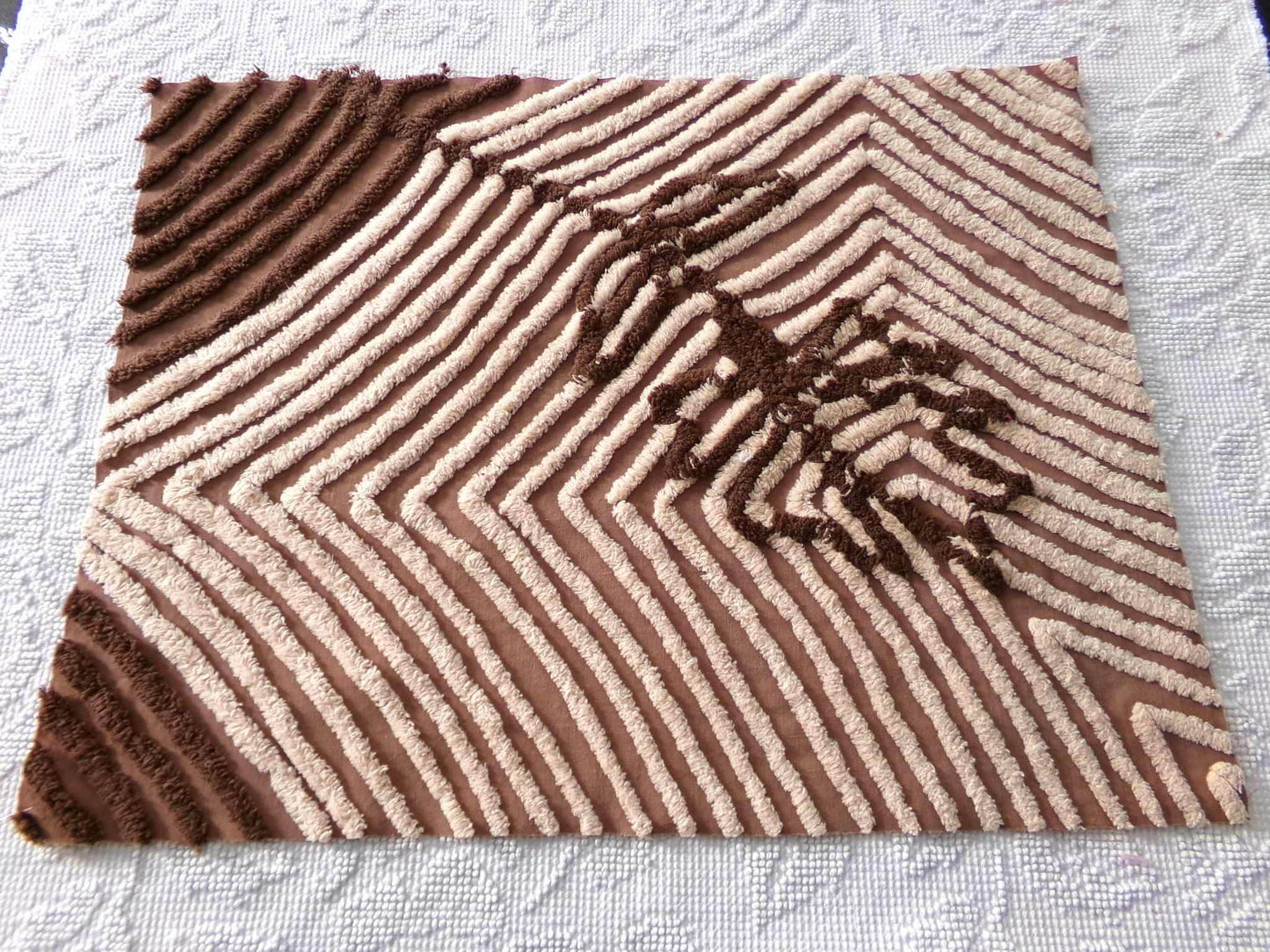 Chocolate Rose Vintage Chenille Fabric, Unique Brown & Mocha Tufting, 16.5" x 21" inch piece of sewing material for quilts, pillows, crafts