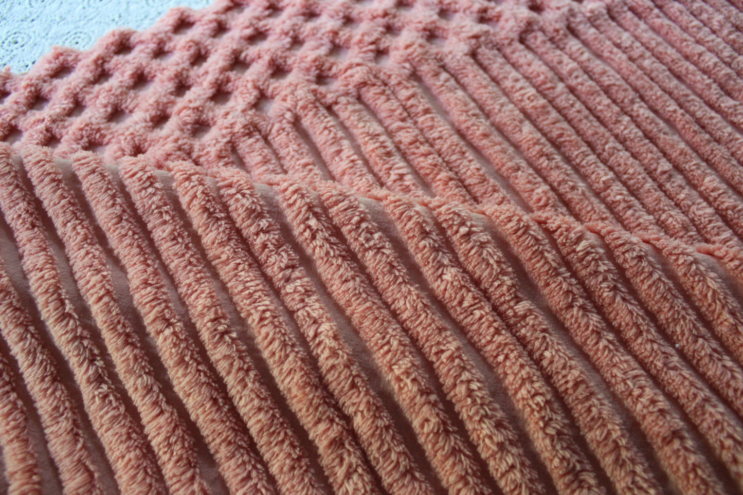 Overripe Melon Vintage Chenille Fabric Piece, Super Plush Thick Tufts, 22" x 26" inches, Unique Texture