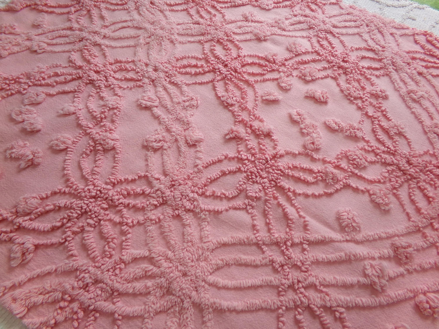 bubblegum pink vintage chenille fabric, geometric design, 18" x 24" cut piece for arts & crafts