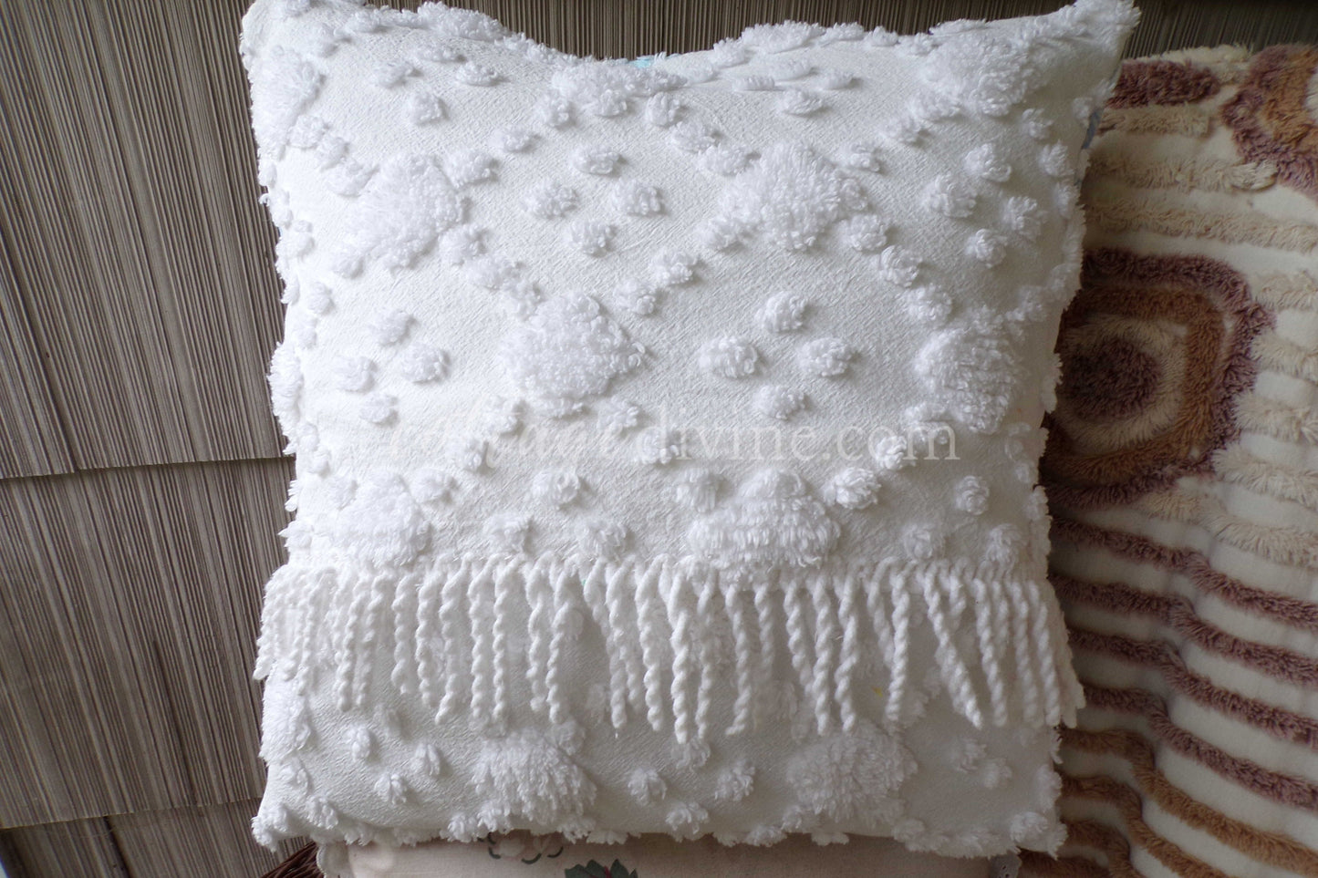 Coastal Chic Velvet & Chenille Pillow Cover 16" x 16" inch Square, REVERSIBLE Patchwork Accent Pillow from Vintage Chenille Bedspread Fabric