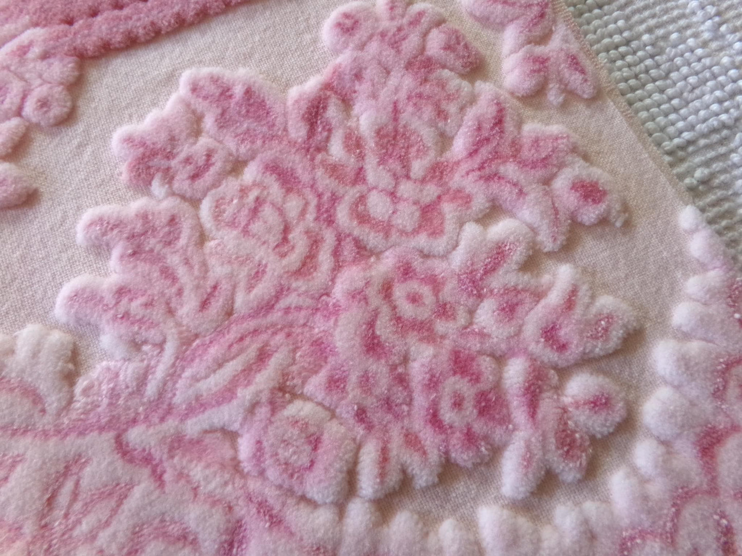 mystic pink cut velvet fabric, vintage Bates tapestry chenille material, a favorite in bags & totes, 13" x 23" inch piece