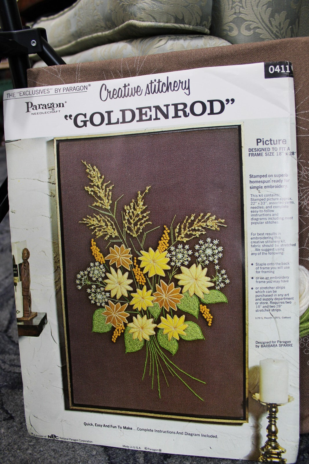 GOLDENROD Crewel Embroidery Kit Boho Hippie Floral Vtg Paragon Stitchery 0411