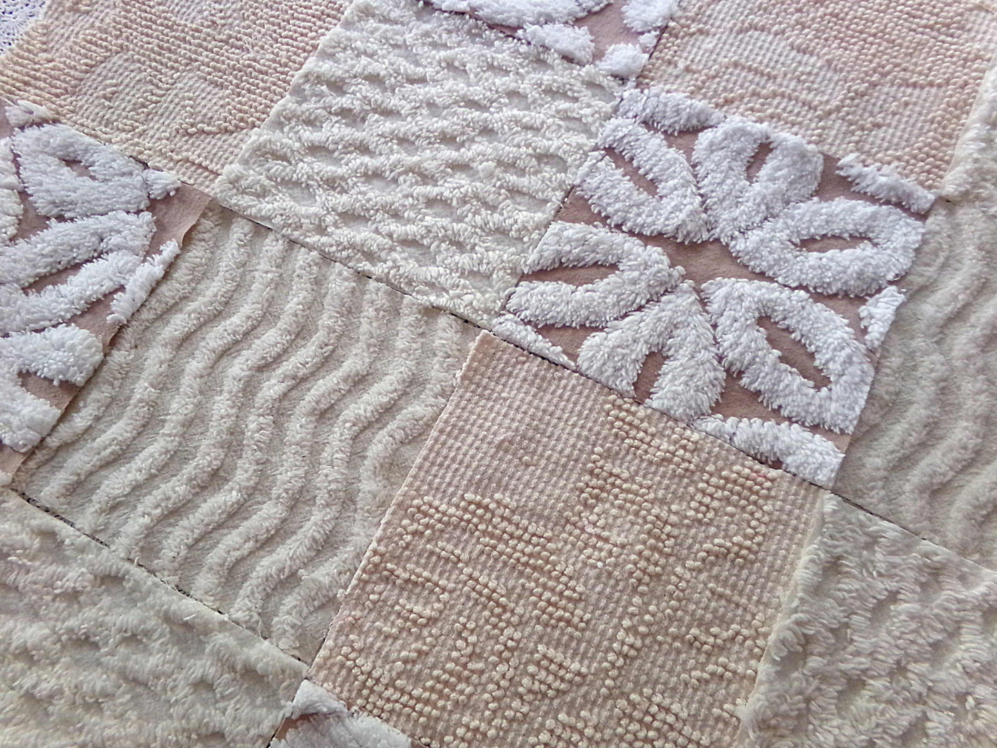 Creamy Neutrals Texturized Trendy Fabric Squares Set, Rotary Cut from Vintage Chenille Bedspread Fabric, 16 Blocks, 6" x 6" inch each