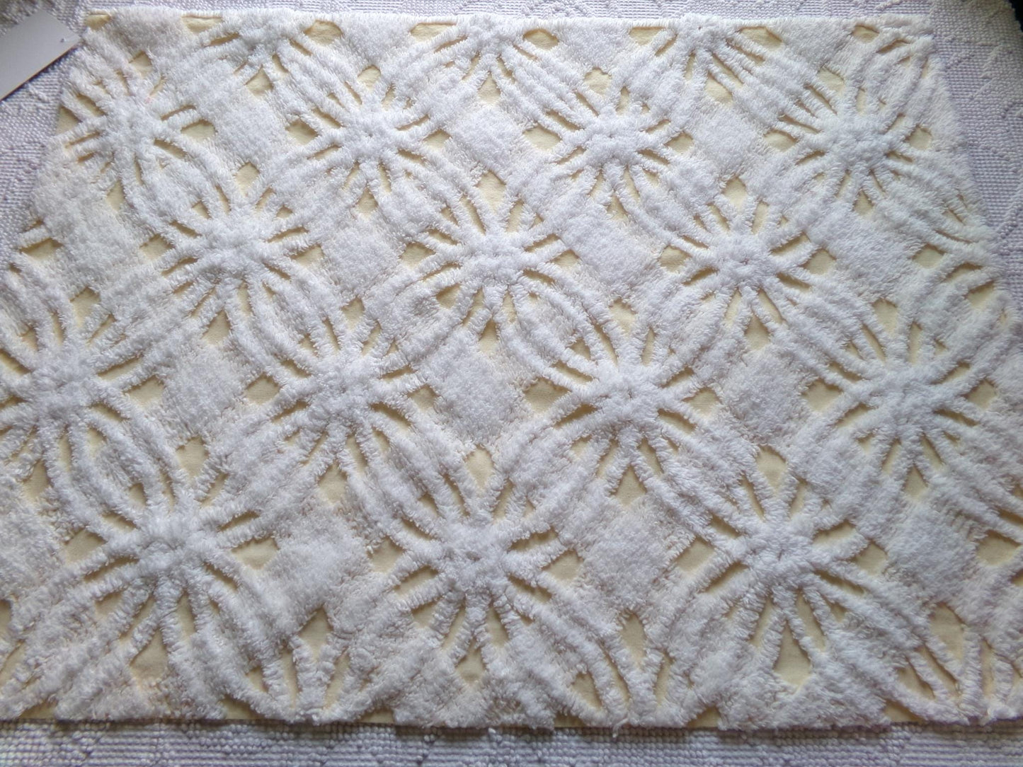 fluffy white & buttercup yellow vintage chenille fabric, sweetest sewing material, 18" x 25" inch piece for pillows, quilts, fiber arts