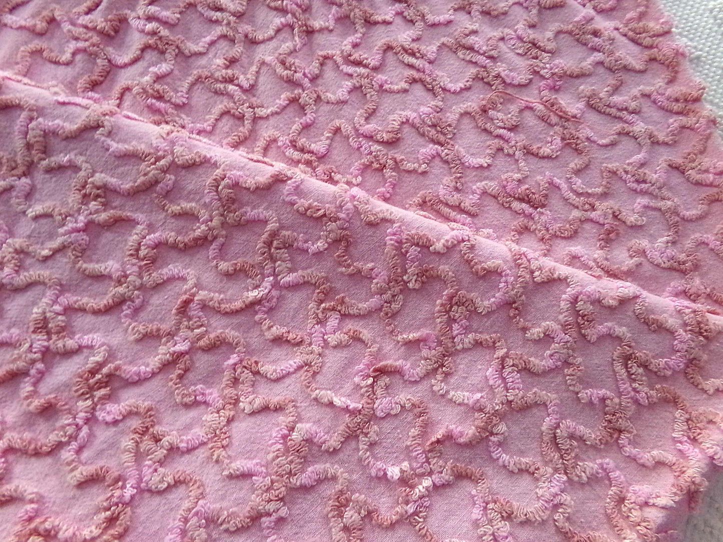Unique Vintage Chenille Fabric, Marble Pink Texturized Squiggles, 25" x 20" Inch Piece for Quilts, Pillows & Handmade Crafts