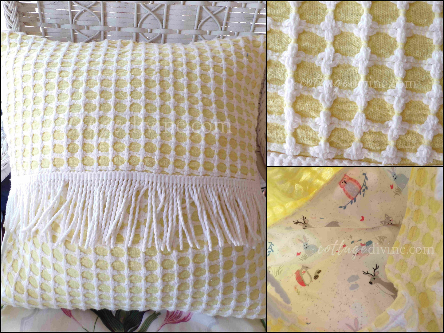 Daisy Rose Romantic Cottage Chenille Pillow Cover 16" x 16" inch Square, REVERSIBLE Accent Pillow, Vintage Shabby Patchwork Design