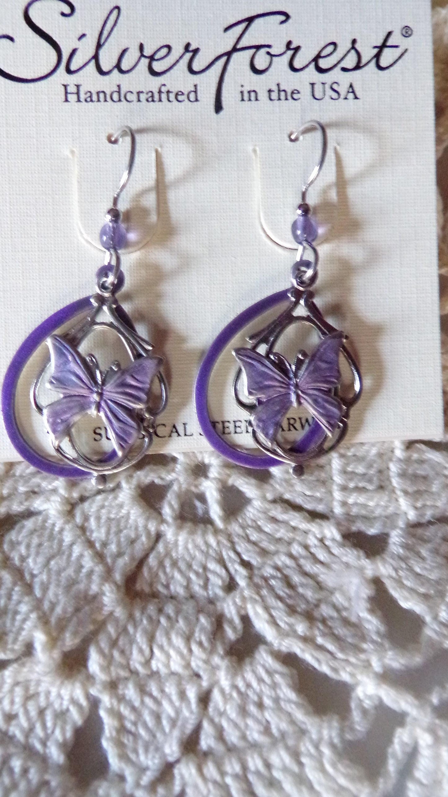beautiful butterfly earrings, lot of 2 pair butterflies vintage style silver forest dangle pierced earring
