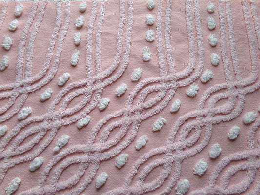 wandering eternity links vintage pink chenille fabric, contrast white pops, 17" x 25" piece for chenille quilts, pillows, fiber arts