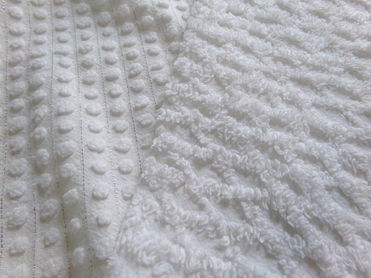Classic White Vintage Chenille Fabric Bundle for Sewing, Quilting in Lattice & Pop Popcorn Patterns | 2 Pieces 12" x 18" each