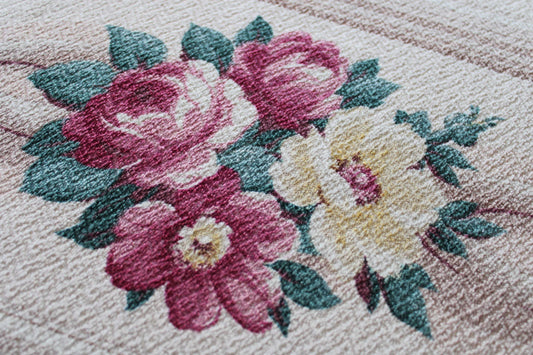 Vintage Floral Barkcloth Fabric Piece, 20.5" x 20" inches, Glencourt Style Champagne Beige, Deconstructed Curtain Panel, #2