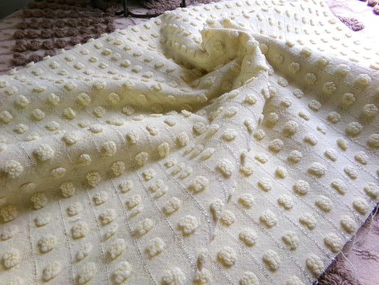 Pastel Yellow Pops Vintage Chenille Fabric, Little Popcorns & Silver Lurex, 23" x 32" Inch Piece, Ultra Lightweight Cotton, Pretty in Quilts