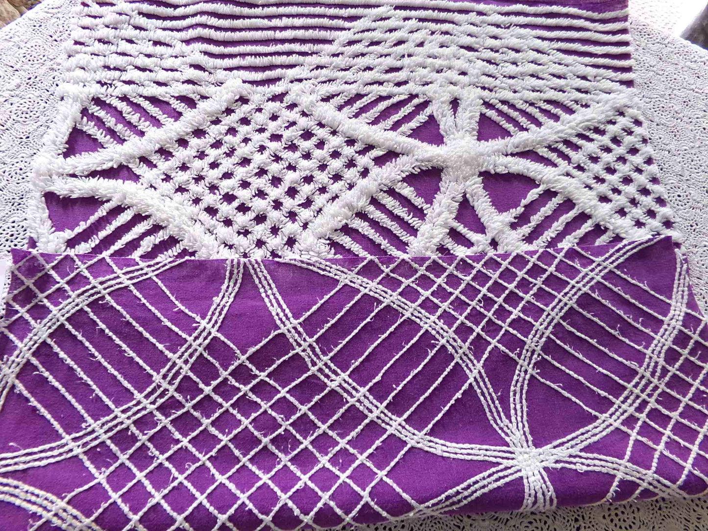 Grape Purple Vintage Chenille Fabric, 21" x 27" inch Piece, Unique Retro 1970s Vibes