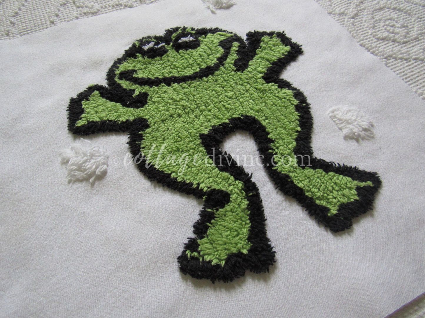 Jumping for Joy Frog Retro Vintage Novelty Chenille FABRIC PIECE, 12.5" square