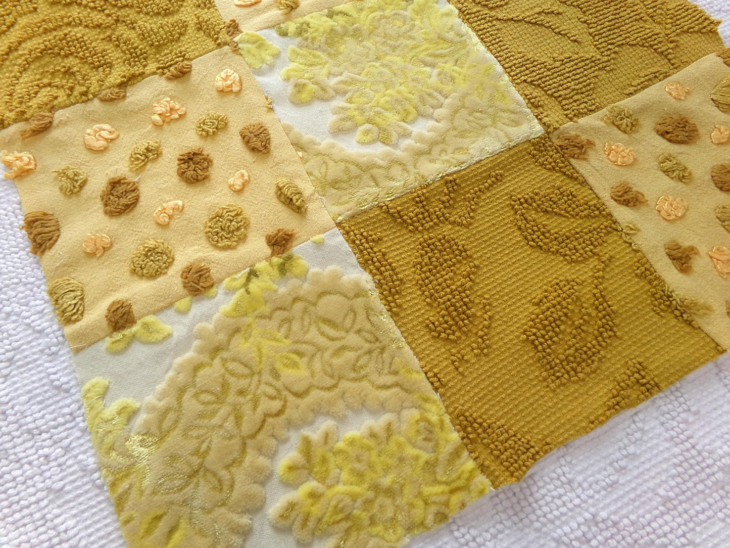 Boho Style Patchwork Vintage Velvet & Chenille Fabric Craft Panel - 16" square perfect for Pillows, Quilting, Wall Hangings