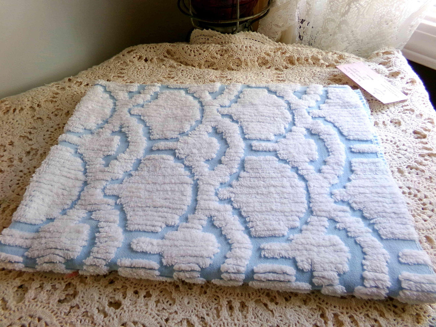 Celestial Sculpted 3D Cloud Blue Vintage Chenille Fabric, 26" x 19" inch piece