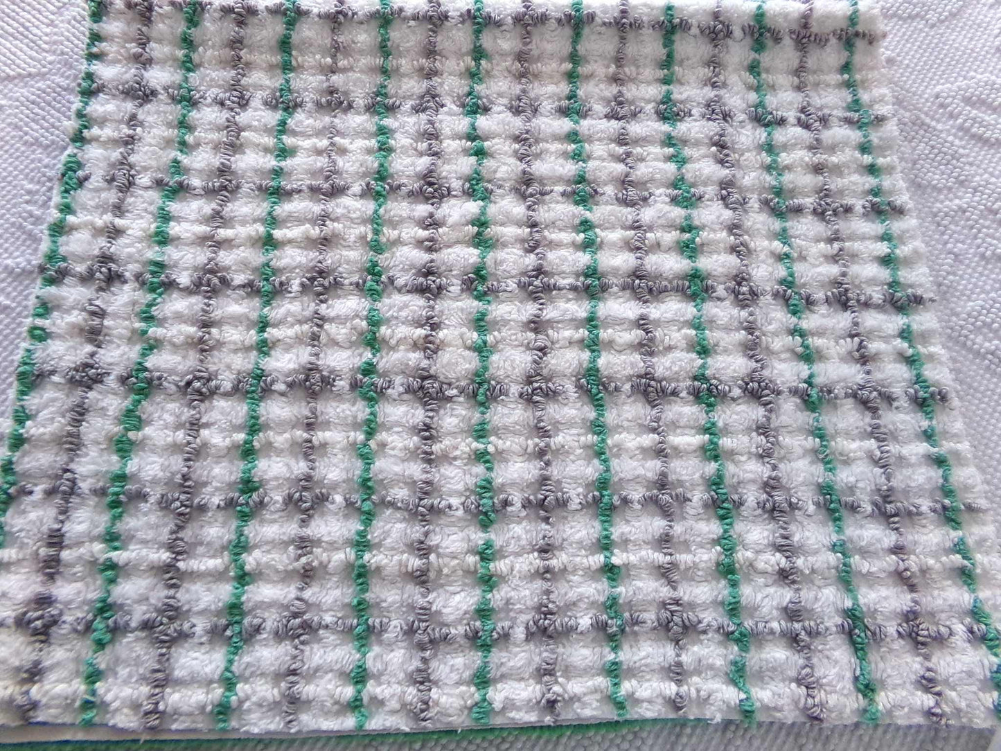 Plaid Vintage Chenille Fabric, Kelly Green & Dove Grey, 17" x 24" inch Piece for Sewing, Crafts, Quilting