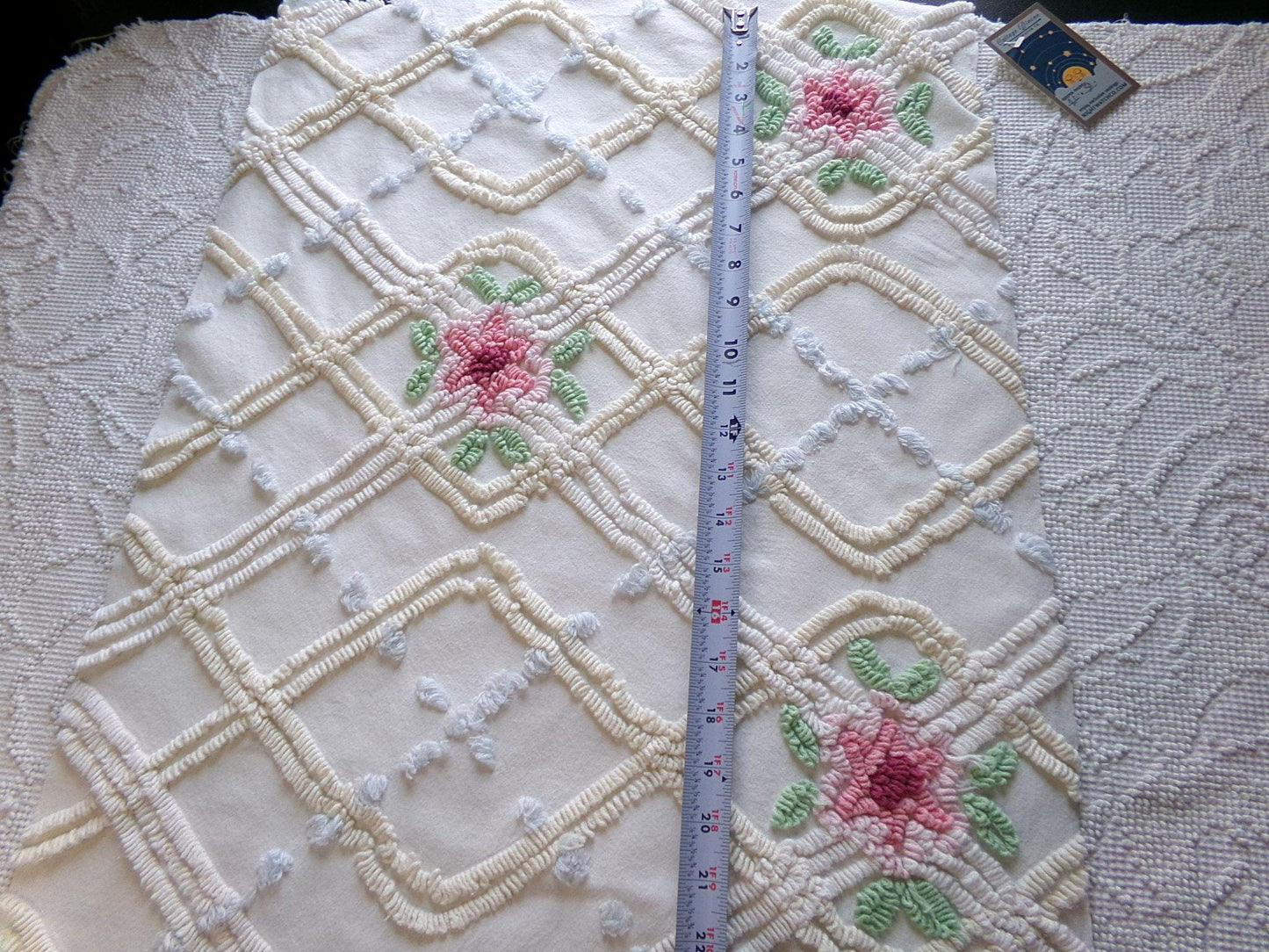 neutral pink rose vintage chenille fabric, beautiful 20" x 30" inch piece of cotton sewing material for quilting & crafts