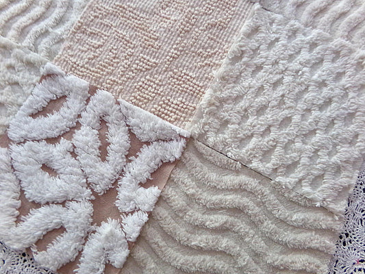 Creamy Neutrals Texturized Trendy Fabric Squares Set, Rotary Cut from Vintage Chenille Bedspread Fabric, 16 Blocks, 6" x 6" inch each