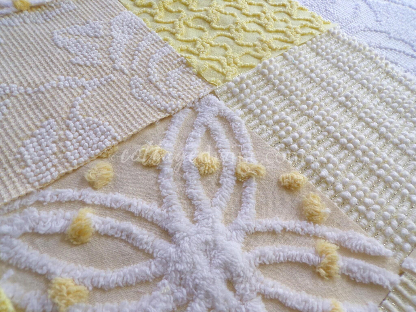 Cheerful Chenille Quilt Squares Set from Vintage Bedspread Fabric, 17 Blocks, 6" x 6" inch, Sunny Yellows