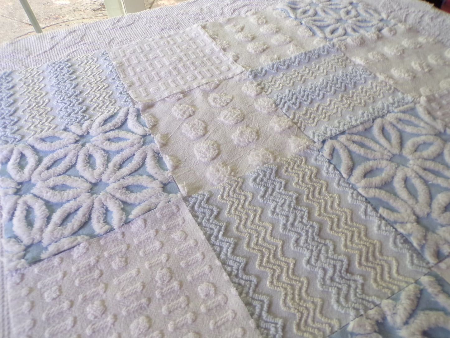 Cool Blue & White Quilt Squares Set, Rotary Cut from Vintage Chenille Bedspread Fabric, 16 Blocks, 6" x 6" inch