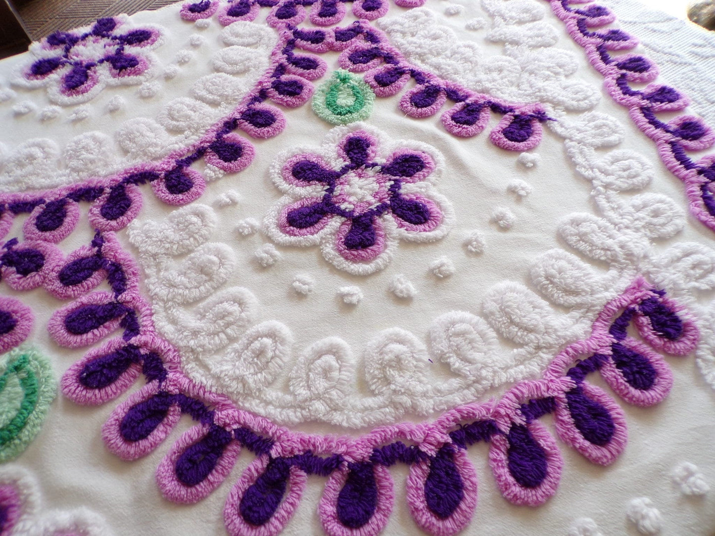 Lilac Blooms Vintage Chenille Fabric Piece, 27" x 29" inches, Lovely in Pillows & Quilts