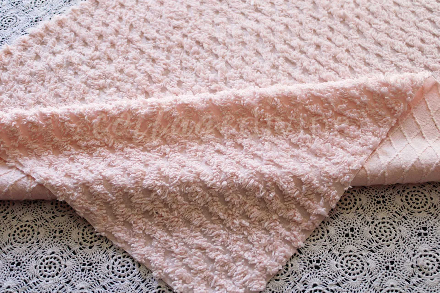 Simple Peach Glow Vintage Style Chenille Fabric, Lattice Geometric Design, 20" x 25" inch piece