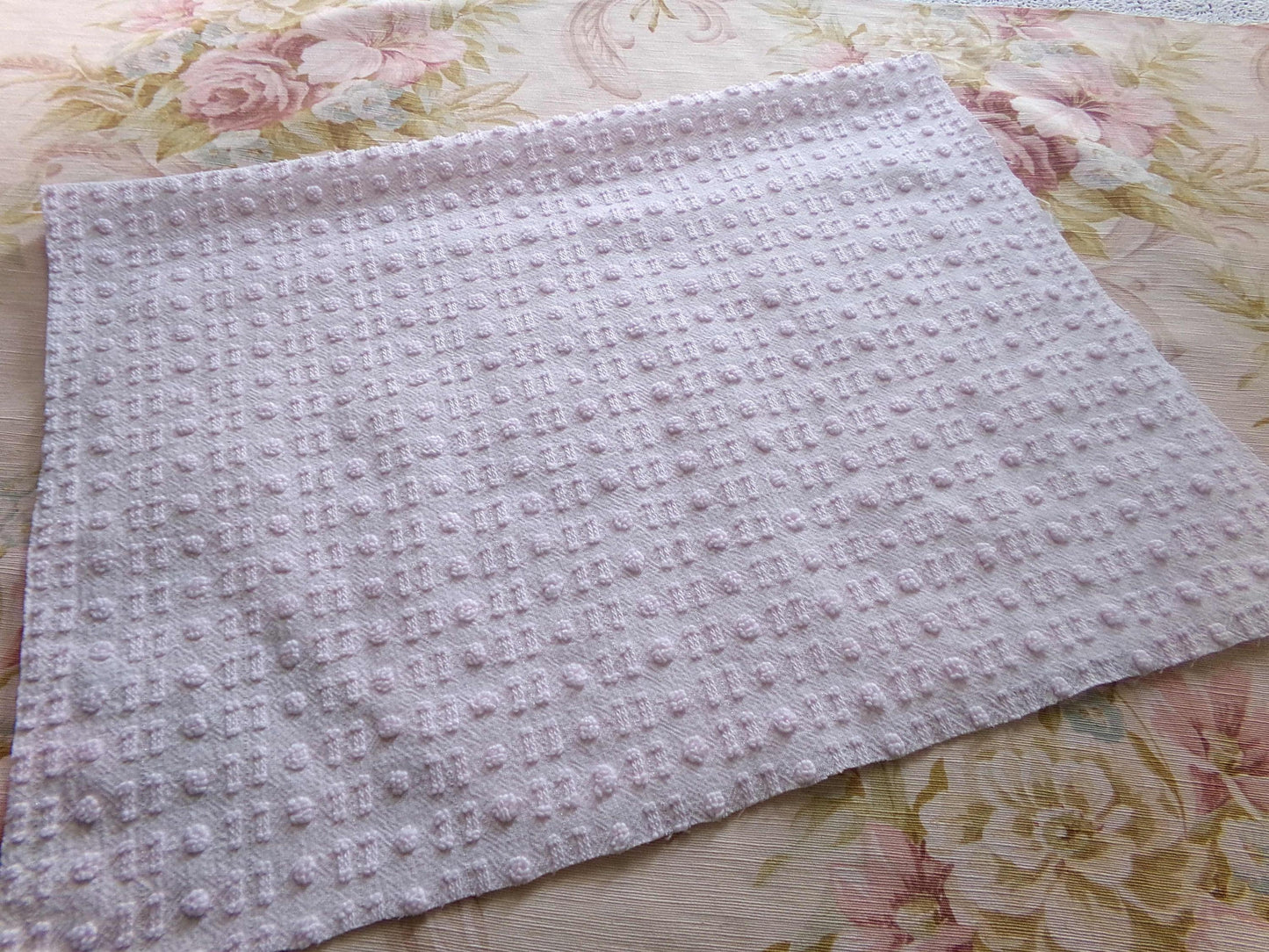 Pink Wink Vintage Chenille Fabric, Cute Tiny Dot Dash Pattern, 18" x 24" inch Piece, for Sewing Material
