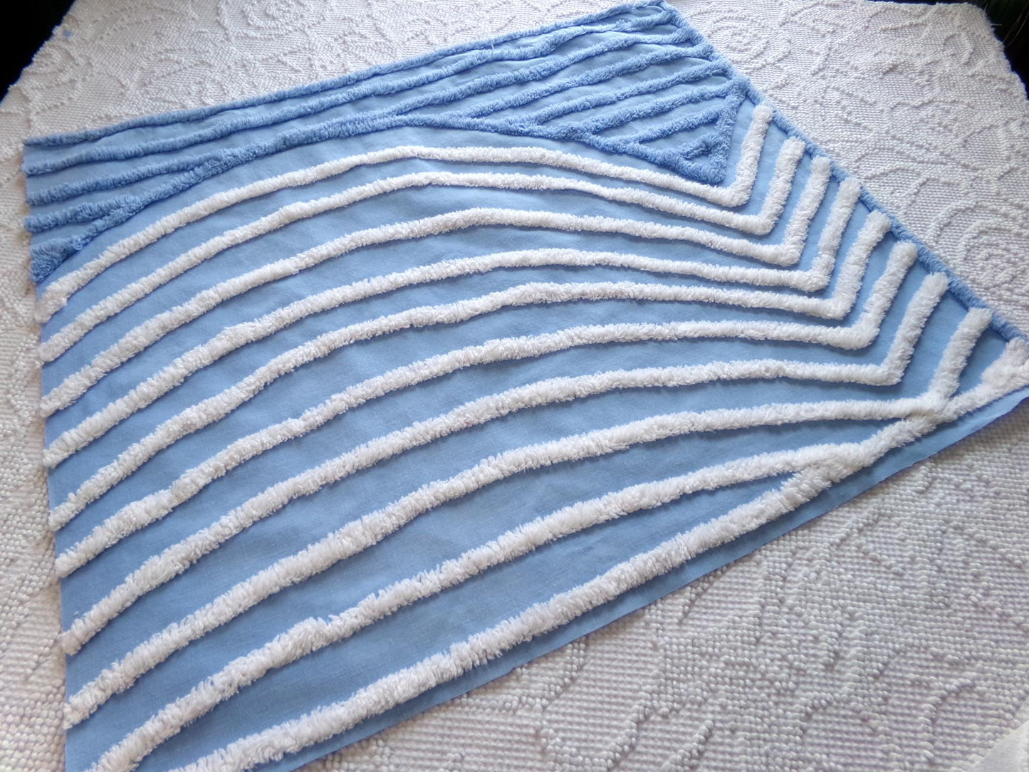 calm lake blue vintage chenille fabric, tranquil 18" x 21" piece of sewing material for quilting and crafts