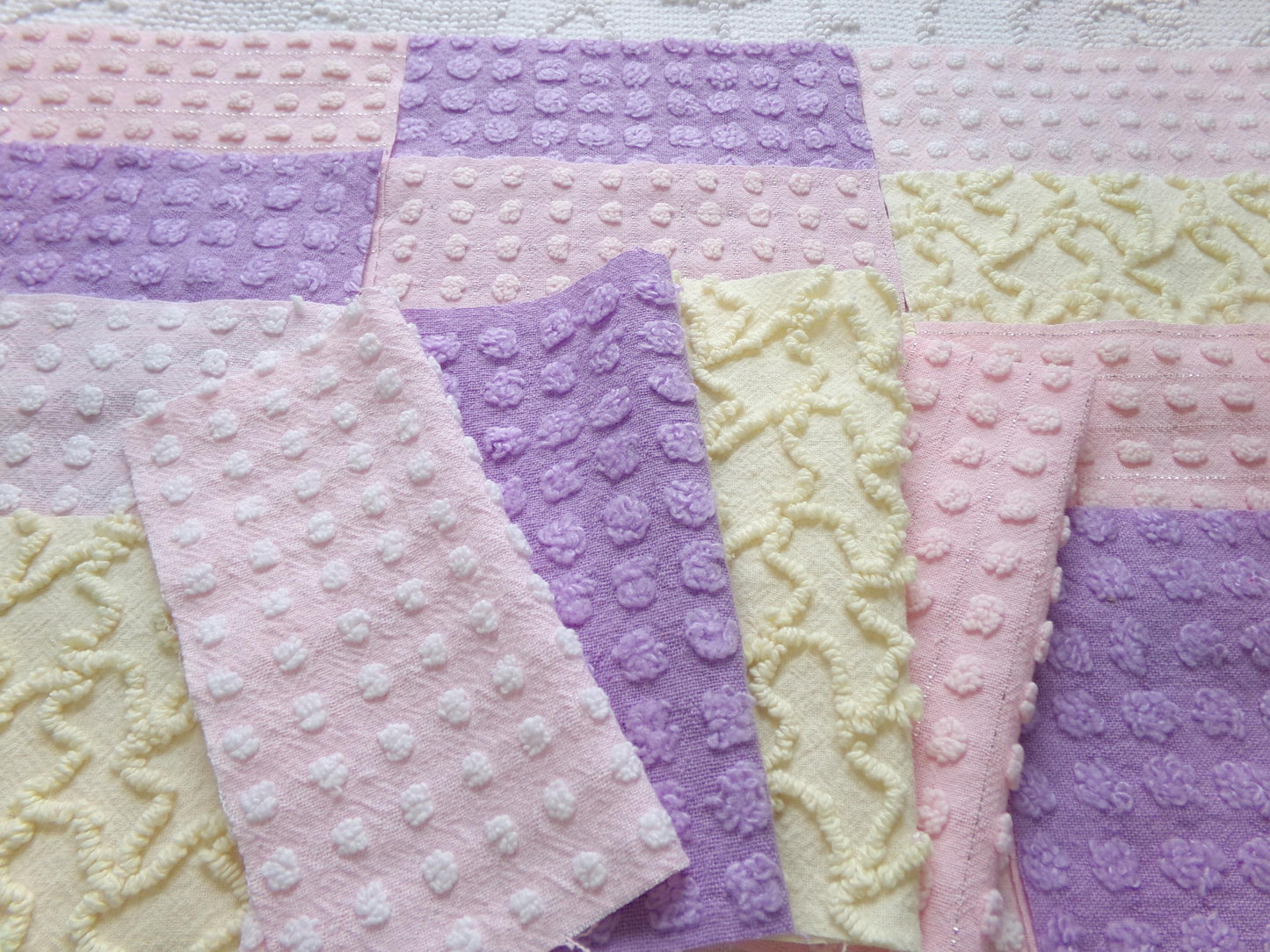 fairy magic 6" chenille fabric squares, set of 16 pink, yellow & lavender quilt blocks for quilting, sewing, crafts