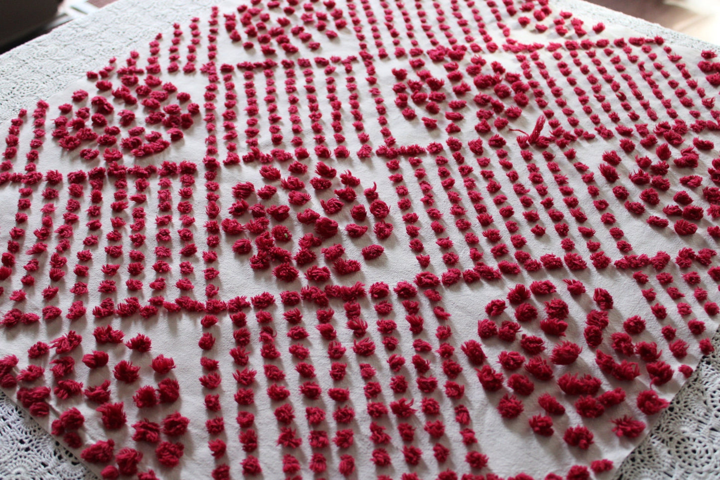 Diamond Circle Puffs Vintage Chenille FABRIC PIECE, 22" x 26" inches, Handtufted Diamond Circle Puffs