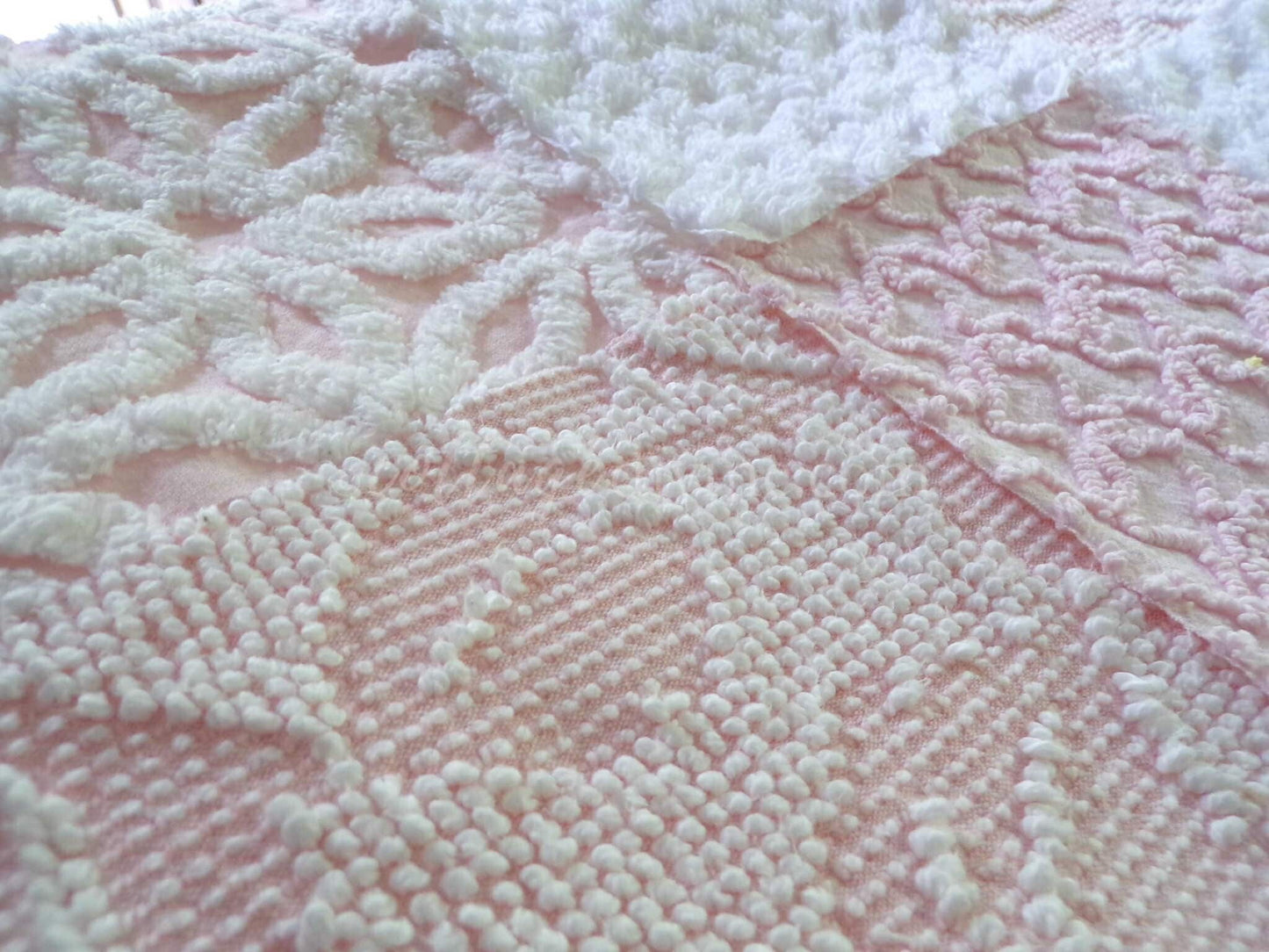 Pastel Pink & White Quilt Squares Set, Rotary Cut from Vintage Chenille Bedspread Fabric, 16 Blocks, 6" x 6" inch