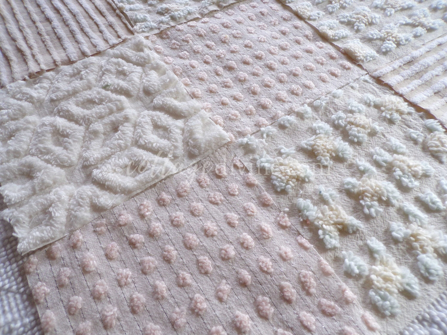 Dreamy Creamy 6" Chenille Quilt Squares, Rotary Cut from Vintage Chenille Bedspread Fabric, 16 Blocks, 6" x 6" inch, Neutral Creams