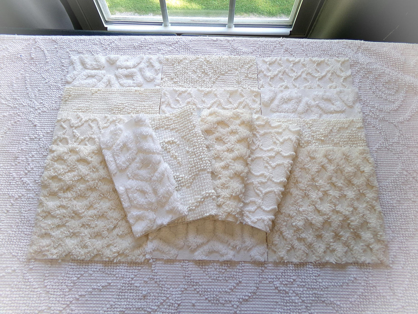 contemporary neutrals vintage chenille fabric squares, set of 16 natural 6" blocks for crafts, sewing