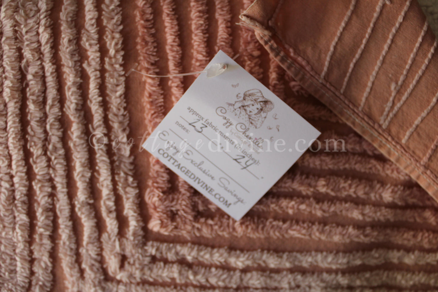 Nostalgic Cozy Tonal Pink Vintage Chenille Quilt Fabric, 23" x 24" inch Piece, Lovely in Handmade Quilts