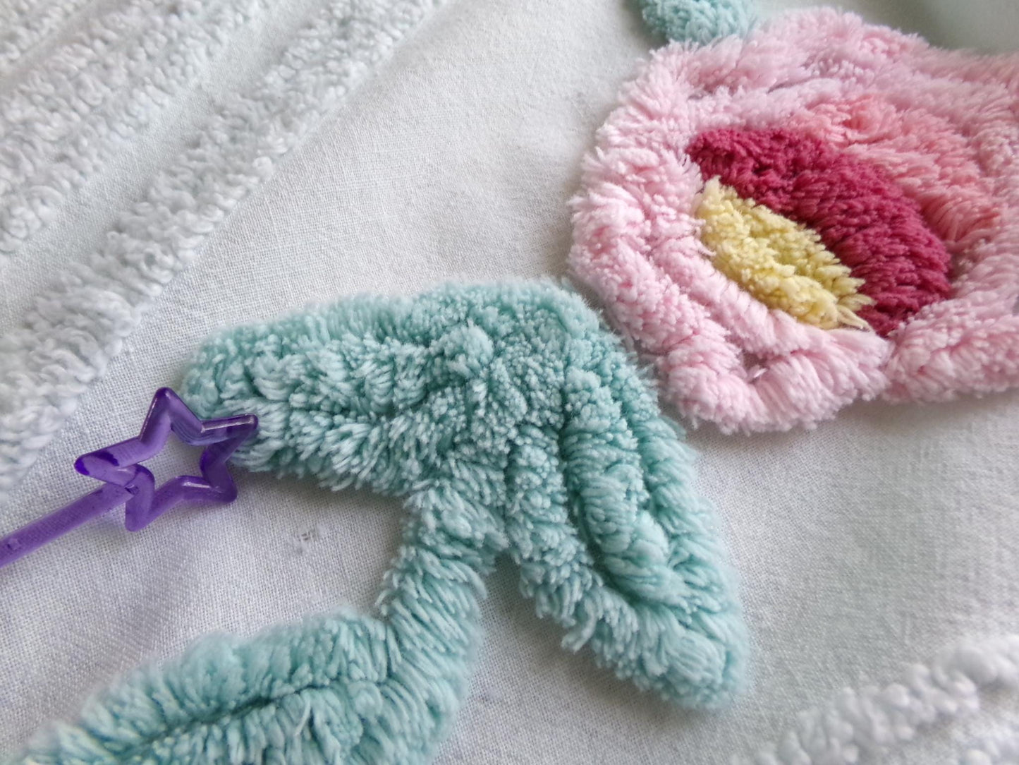 Rose Aqua Mist Vintage Chenille Fabric, 25" x 24" Piece, 100% Lightweight Cotton, Lovely Simple Floral Geometric Design